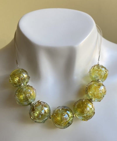 Pale Aqua Gold Hollow Necklace Beads